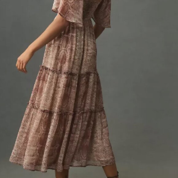 Anthropologie Short Sleeve Tiered Midi Dress - Picture 8 of 8